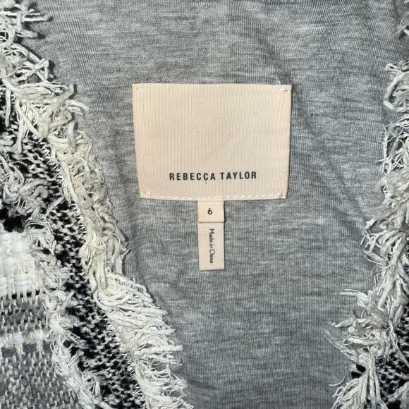 Rebecca Taylor Size 6 Fringe Tweed Jacket Black Gray White Bouclé Blazer cotton - Picture 9 of 13